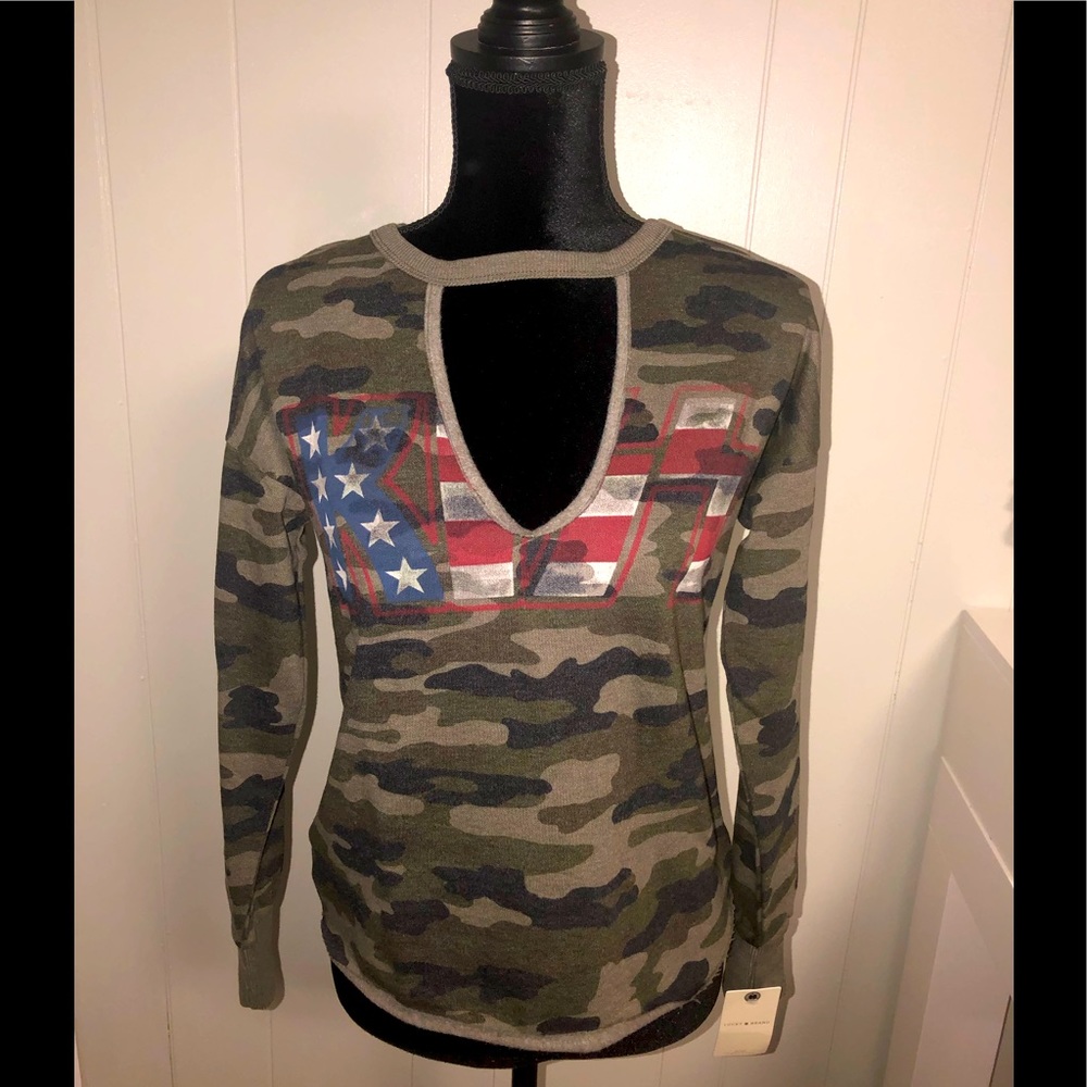 NWT‼️Lucky Brand “KISS” Rock Band Camo Top -XS
